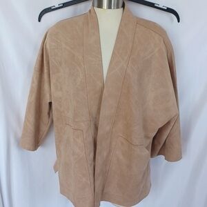 Solitaire Faux Suede Jacket Open Front Cardigan M Tan, 26" PTP, 27" L